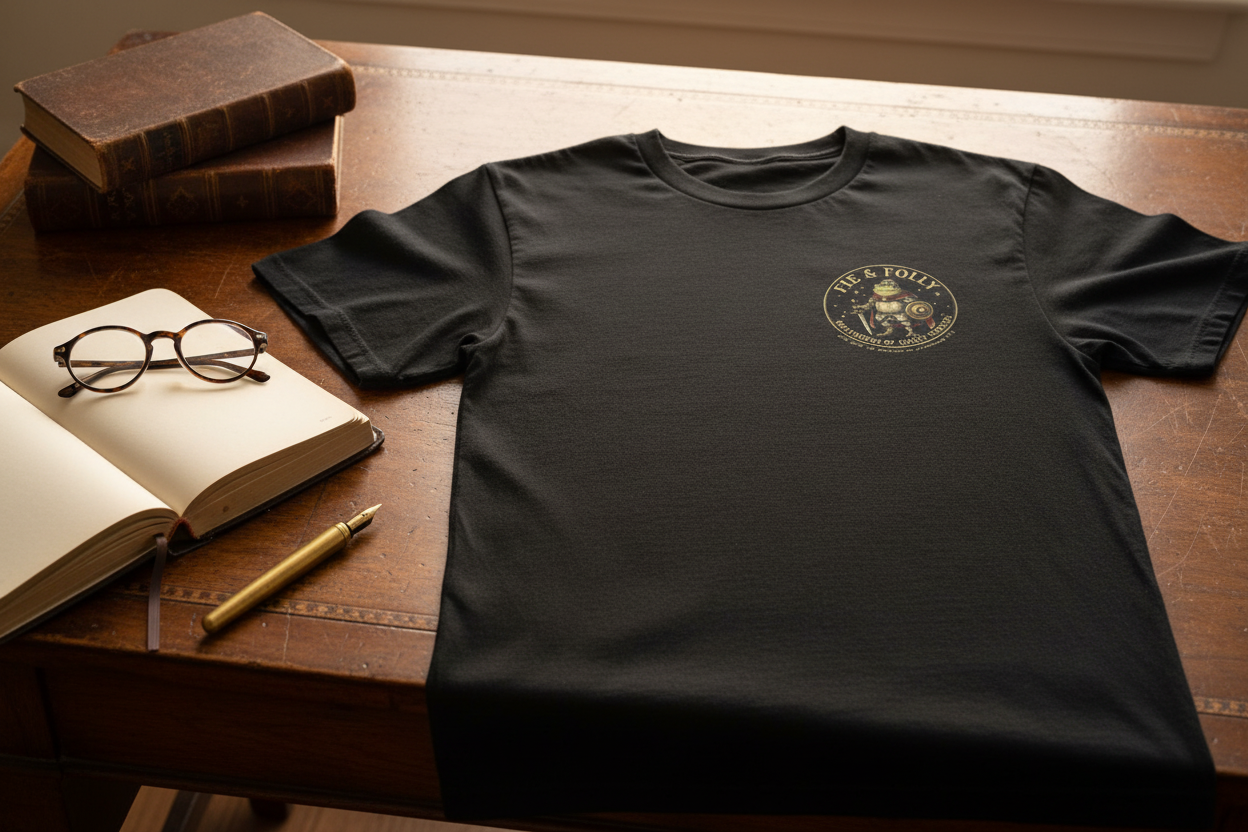 The Scriptorium Standard Logo Tee in elegant setting
